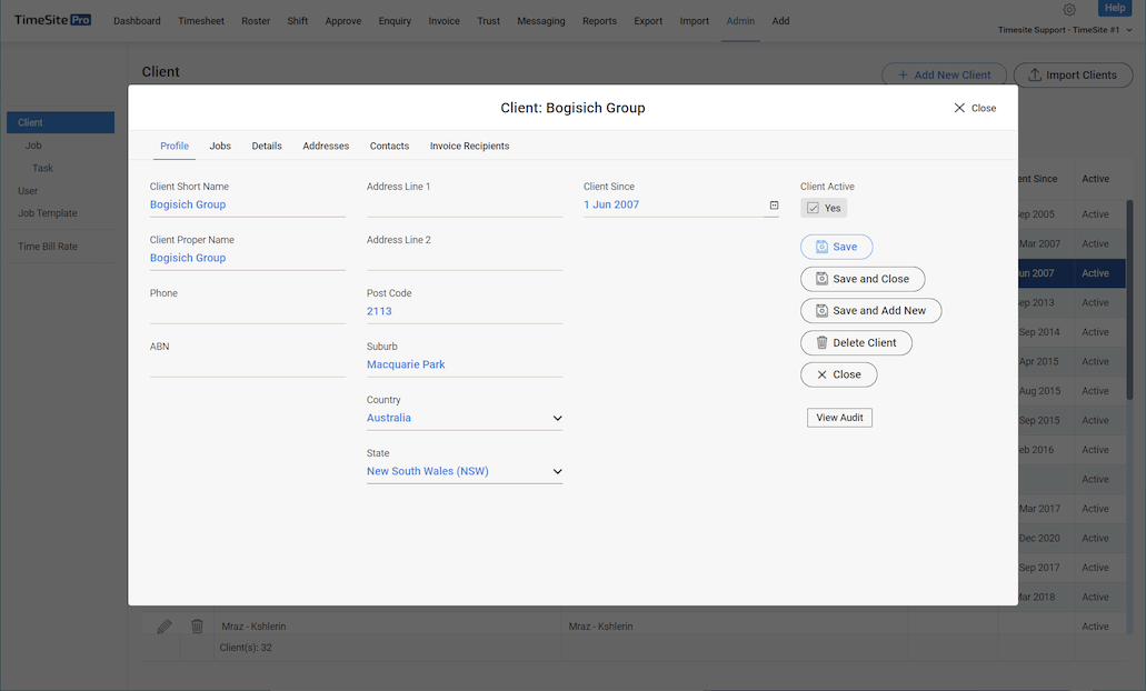 Admin client detail