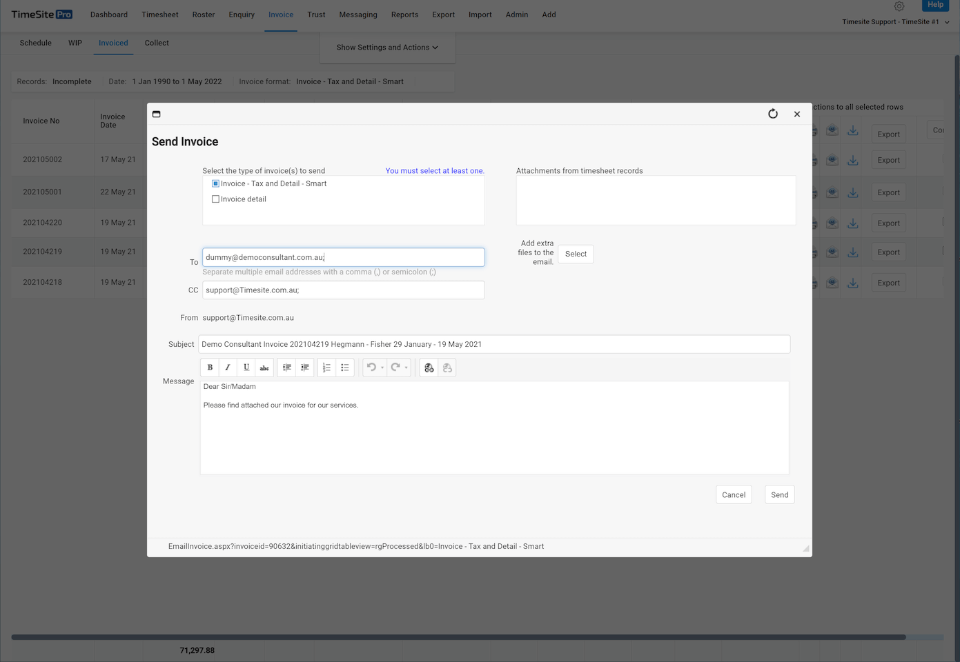 billing invoice email