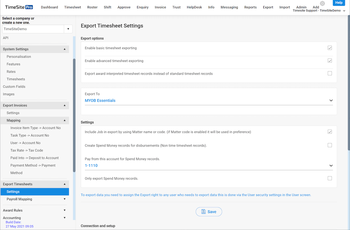configuration export-timesheets
