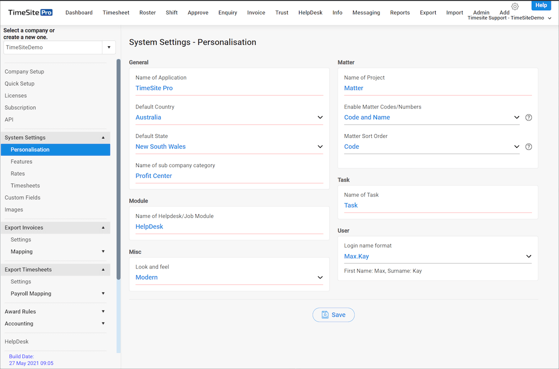 configuration personalisation main