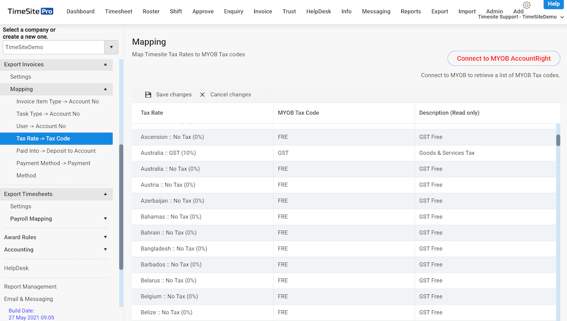 MYOB Invoice Map