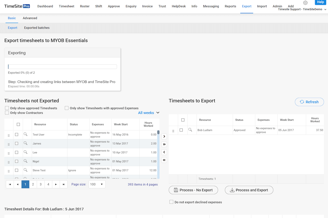 myob timesheet export
