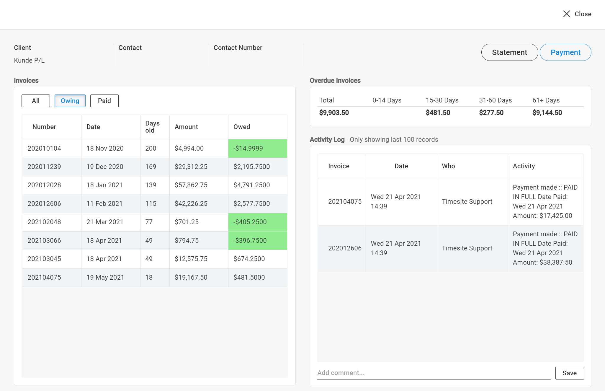 invoice collect detail
