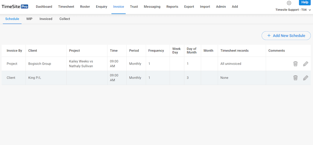 invoice schedule