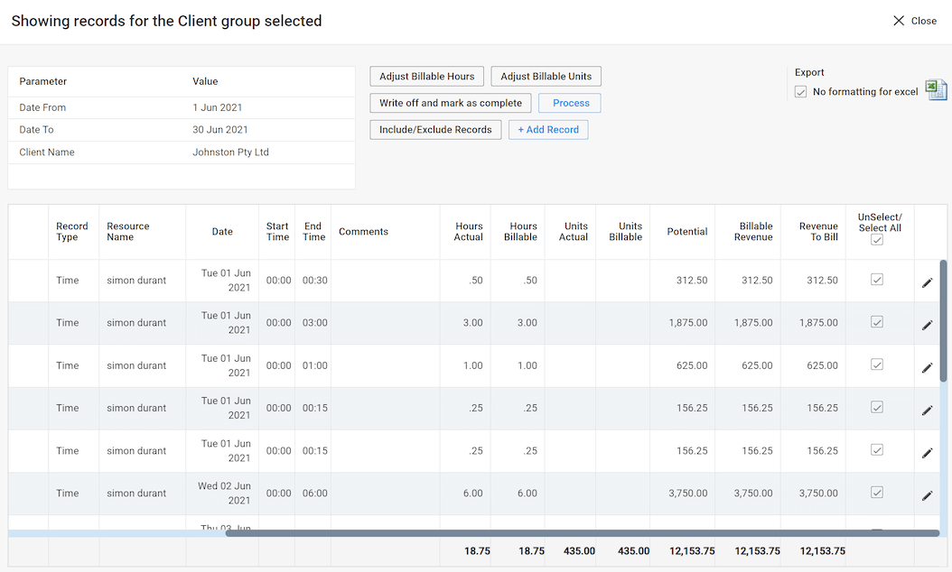 invoice WIP detail