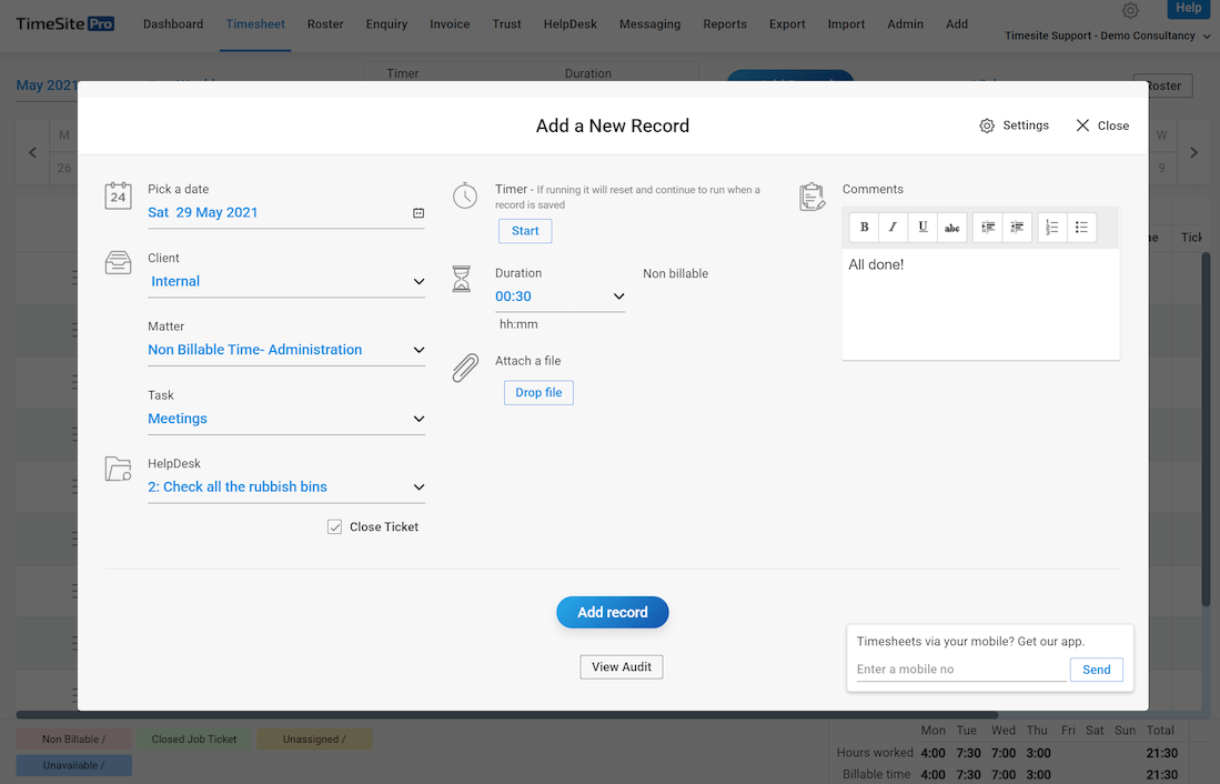 Job Ticket add Time