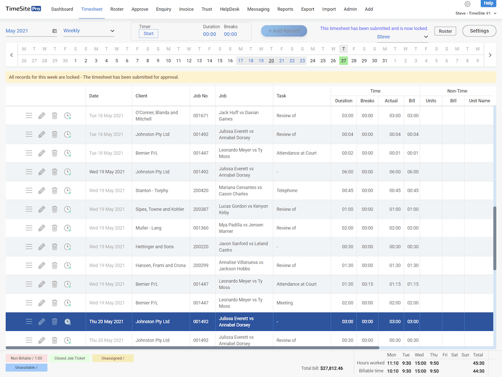 timesheet weekly list pro
