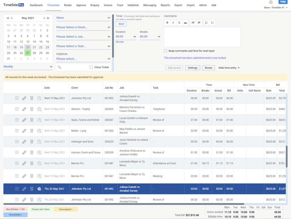 timesheet weekly list
